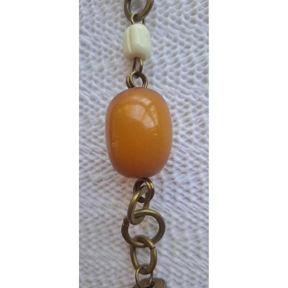 Vintage 1920s Art Deco Butterscotch Bakelite Brass Barrel Necklace - Picture 2 of 7